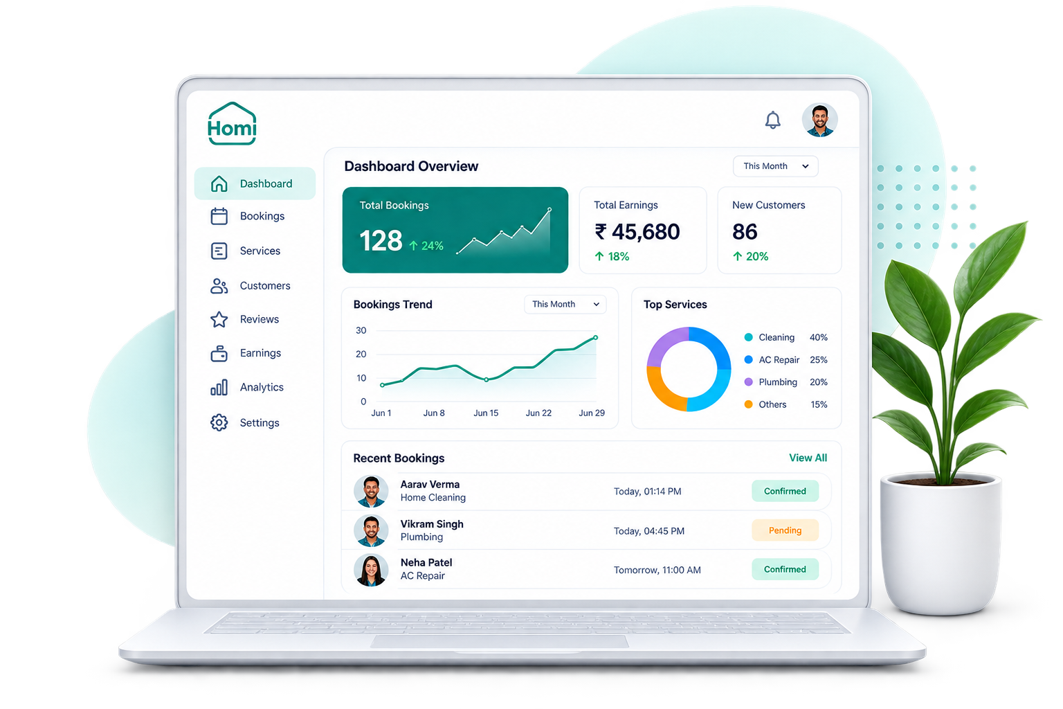 Homi Merchant Dashboard on Laptop